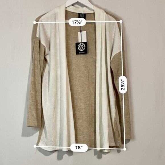 Bobeau Women’s Open Front Two Tone Cardigan Ivory & Oatmeal Size Medium NWT - Picture 4 of 7